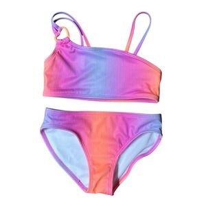 Cat & Jack Bikini Set Girls M 8 Pink Purple Ombre NWOT Ribbed Heart Detail